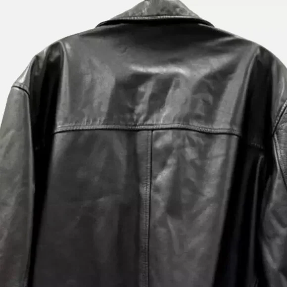 Vintage Y2K Banana Republic Leather Jacket L Blazer Men’s Moto Western Trench - Picture 6 of 10